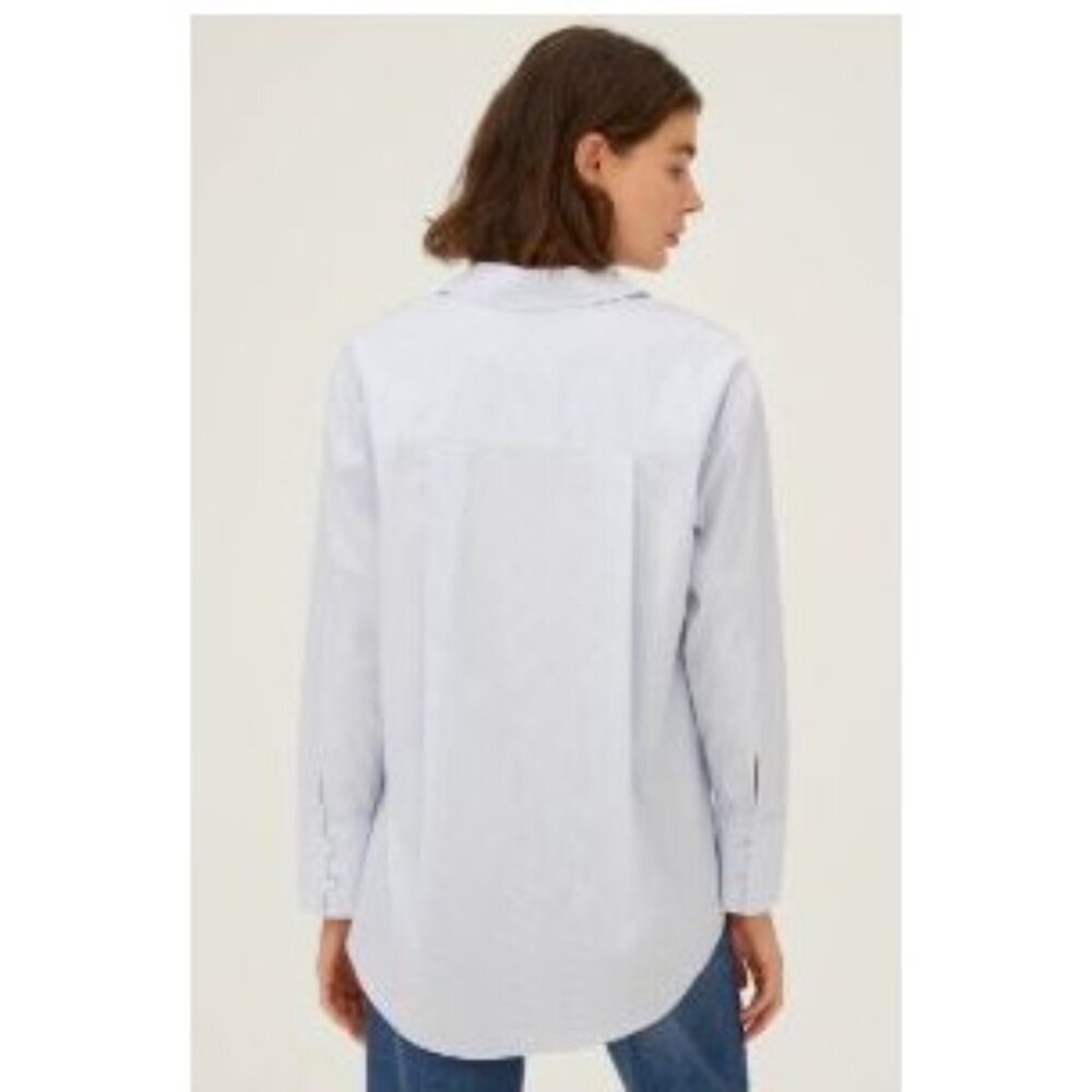 Harshman Blue Stripe Cotton Womens Popover Shirt W/ Pocket $192 Retail - Picture 4 of 10